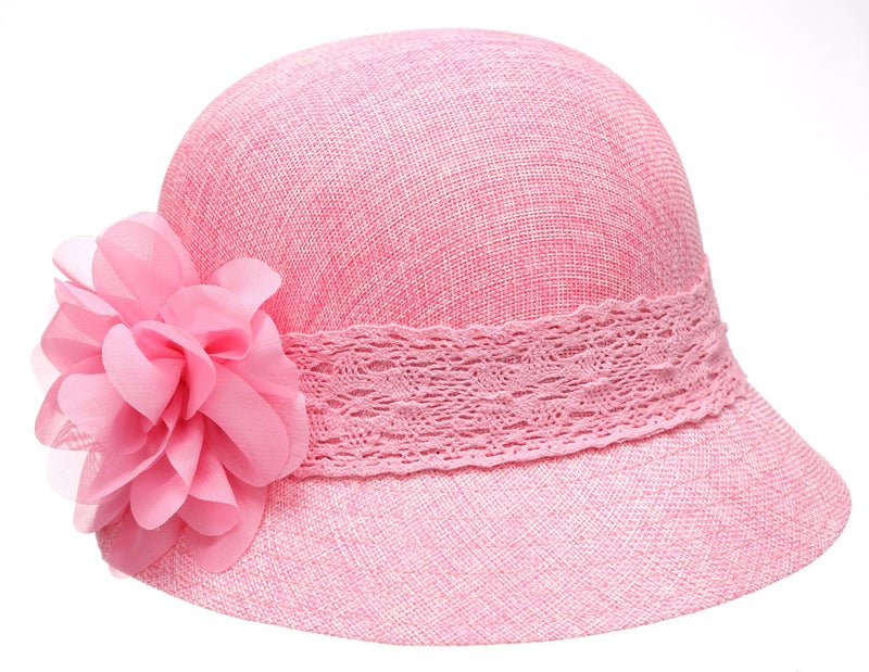 Epoch Women's Gatsby Linen Cloche Hat with Lace Band and Flower - Pink - Image 1